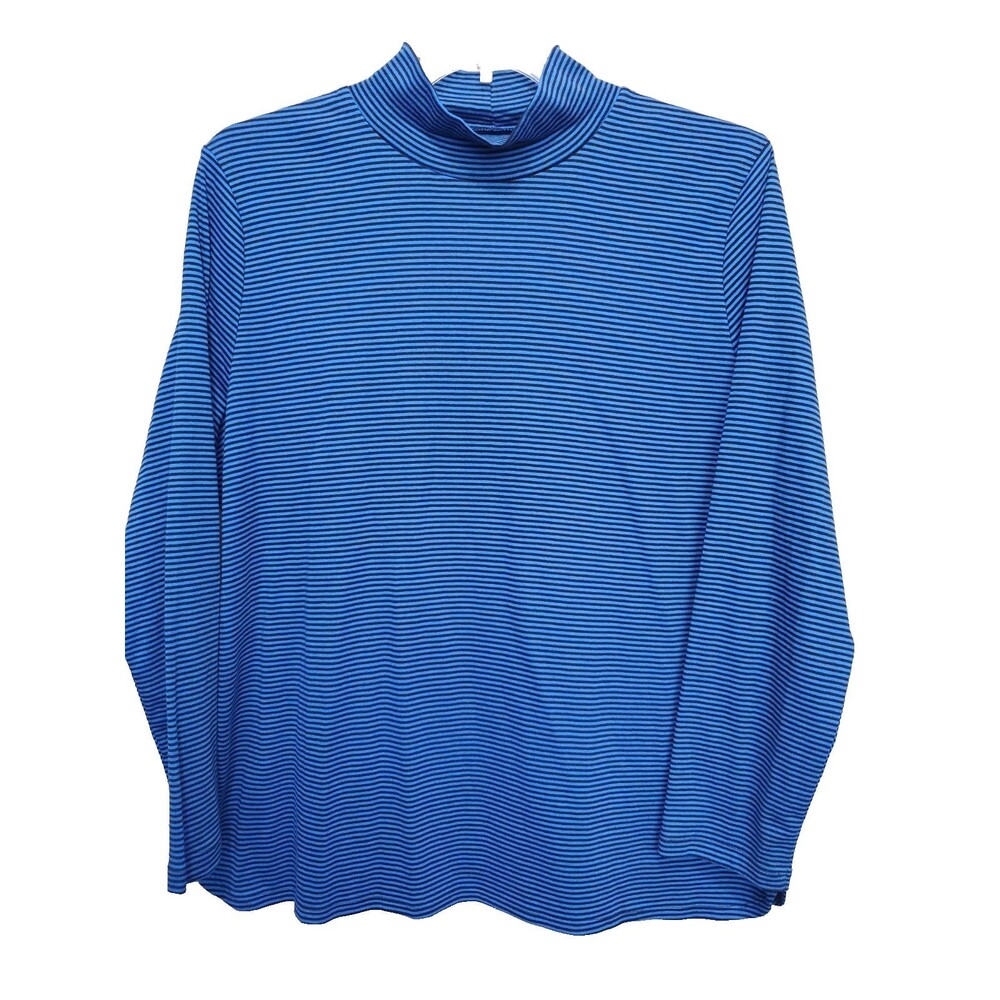 Talbots Woman Cotton Blue Striped Mock Neck Long Sleeve Knit Top Size 2X